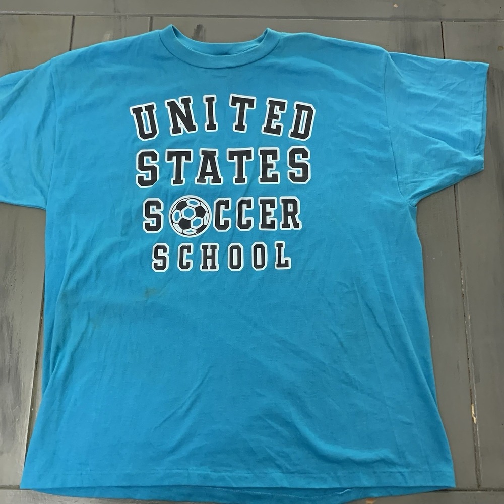 Vintage Sneakers United States Soccer School T Shirt XL Blue USA Vtg